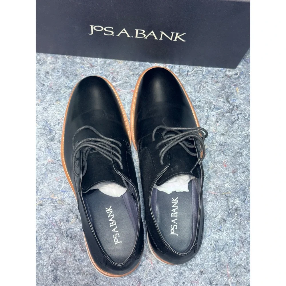Jos A Bank Mens 8.5 D Hybrid Plain Toe Derby Black Leather Shoes 42T5 01 NEW